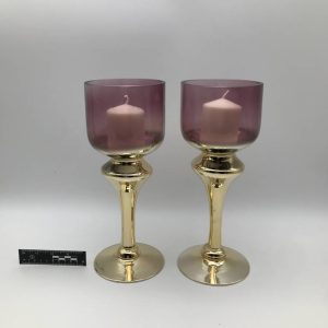 Para świeczników art deco ze szkłem w kolorze fioletu