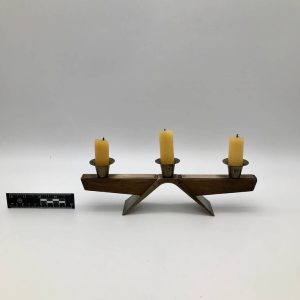 Świecznik trójramienny drewno i metal mid-century