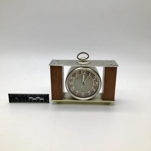 Zegar stołowy art déco drewno i metal
